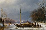 Boat Wall Art - A Wintry Scene with Figures near a Boat on the Ice